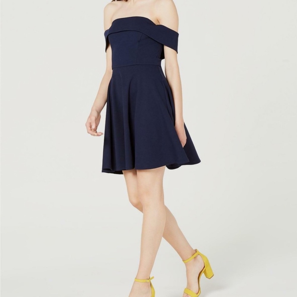 NWOT City Studio Navy Off-Shoulder Dress